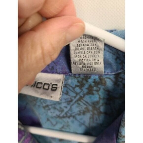 Chicos Womens Wearable Art Jacket Medium Yellow Blue Abstract Novelty Shacket - Picture 6 of 8